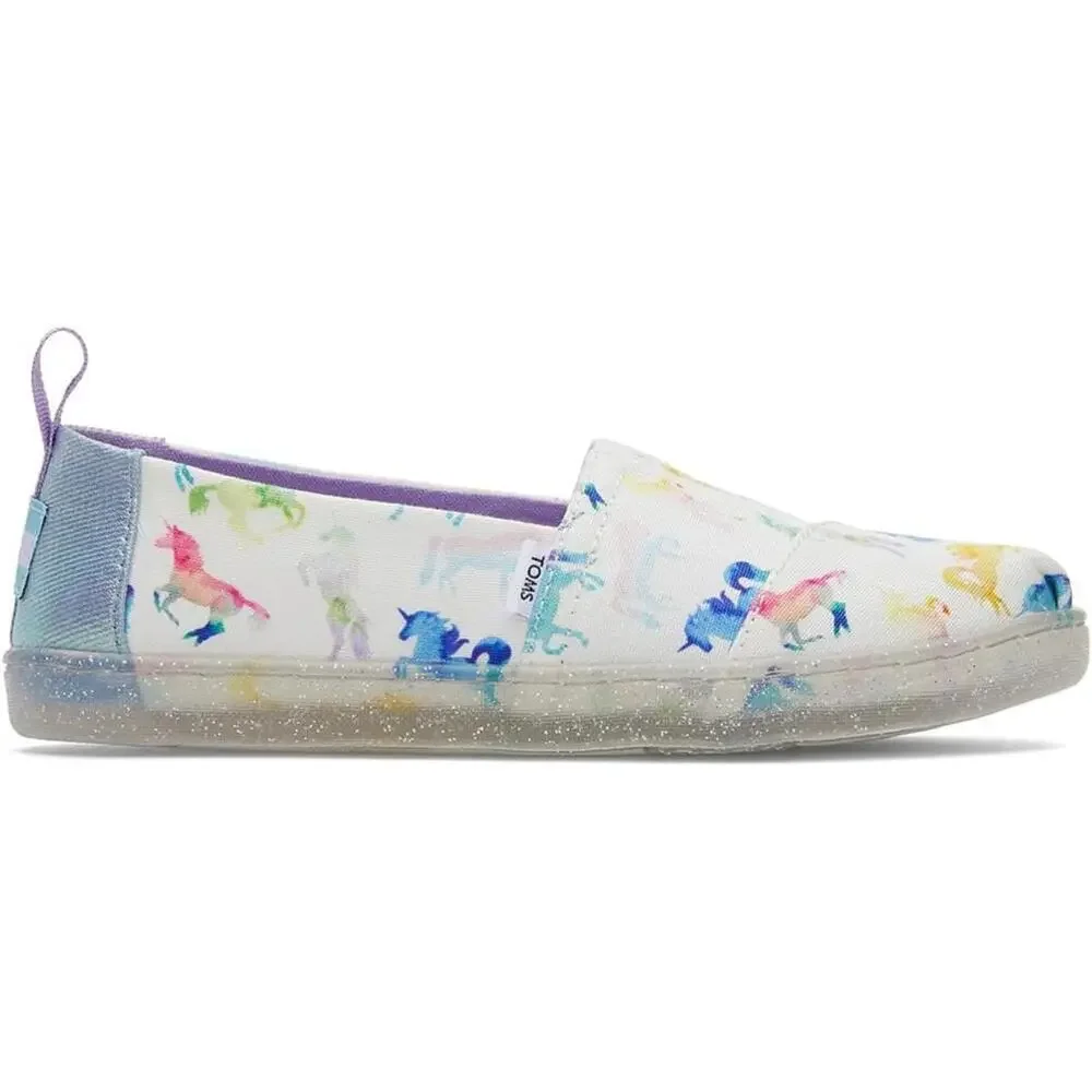 Toms Alpargata 10020115 Sneakers Kids 6 White Unicorn Print Slip On Shoes GAL975